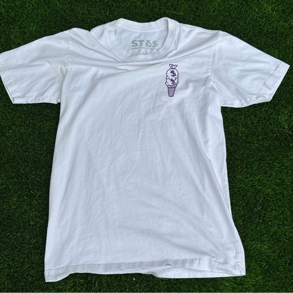 White T-Shirt with Purple Ice Cream Cone Design